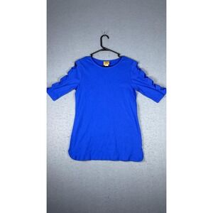 Ruby Rd. Shirt Womens XS‎ Royal Blue Cold Shoulder Cutout Ladder Sleeve Crewneck